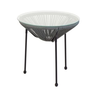 ACAPULCO Τραπεζάκι Μέταλλο Βαφή Μαύρο, Plastic Rattan Γκρι