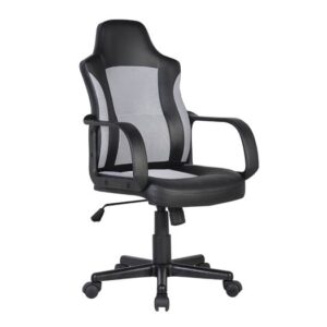 BF2850 Πολυθρόνα Γραφείου Διευθυντή, Mesh Γκρι, PU Μαύρο