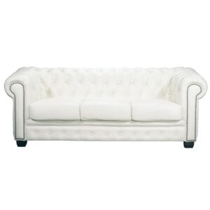 CHESTERFIELD Birmingham Καναπές 3Θέσιος Σαλονιού Καθιστικού, Δέρμα Άσπρο