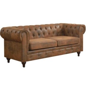 CHESTERFIELD Kαναπές 3Θέσιος Σαλονιού - Καθιστικού, Ύφασμα Απόχρωση Καφέ Camel