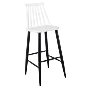 LAVIDA Σκαμπό BAR με Πλάτη, Μέταλλο Βαφή Μαύρο, PP Άσπρο