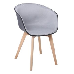 OPTIM Πολυθρόνα PP Μαύρο, Ύφασμα Ανοιχτό Γκρι, Ξύλινο πόδι Οξιά