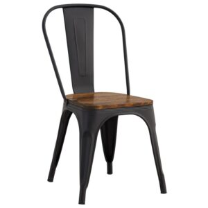 RELIX Wood Καρέκλα Μέταλλο Βαφή Μαύρο Matte, Κάθισμα Dark Oak, Στοιβαζόμενη