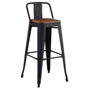 RELIX Wood Σκαμπό Bar με Πλάτη,Μέταλλο Βαφή Μαύρο Matte, Απόχρωση Ξύλου Dark Oak