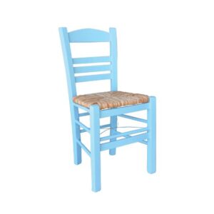 ΣΙΦΝΟΣ Καρέκλα Οξιά Βαφή Εμποτισμού Λάκα Γαλάζιο, Κάθισμα Ψάθα