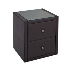 WILTON Κομοδίνο PU Σκούρο Καφέ με Προστατευτικό Γυαλί Επιφάνειας