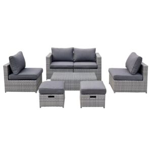 BALI Set Μέταλλο - Wicker: Τραπέζι+ 2θ Καναπέ+ 2 Σκαμπό+ 2 καθίσματα, Απόχρωση Γκρι