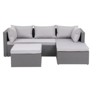CORNER Set Wicker, Γωνία με Σκαμπό, Απόχρωση Ανοιχτό Γκρι Αναστρέψιμη Γωνία