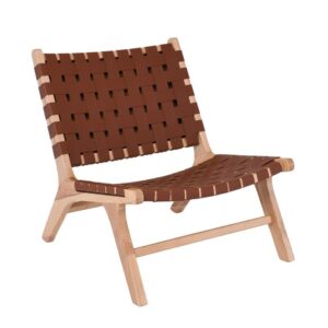 DUNE MAX Lounge Καρέκλα, Ξύλο Απόχρωση Φυσικό, Κάθισμα-Πλάτη Ιμάντες Pu Καφέ