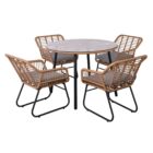 SALSA Τραπεζαρία: Μέταλλο Βαφή Μαύρο-Wicker Φυσικό, Μαξιλάρι Γκρι: Τραπέζι + 4 Πολυθρόνες
