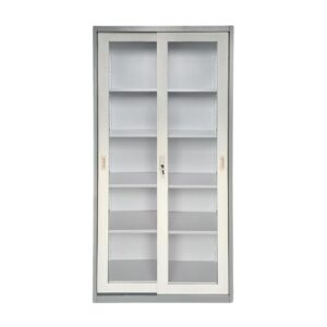 ΝΤΟΥΛΑΠΑ Δίφυλλη με Συρόμενες επάλληλες πόρτες, 4 Ράφια, Μέταλλο Βαφή Γκρι