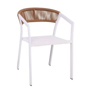 PARMA Πολυθρόνα Βεράντας-Κήπου ALU Άσπρο, Rope Wicker Φυσικό, Textilene Άσπρο, Στοιβαζόμενη