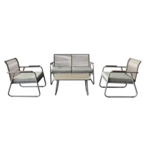 ROCCO Set Σαλόνι Κήπου 4τεμ, Μέταλλο Μπεζ, Rope Wicker Μπεζ, Μαξιλ.Μπεζ, Γυαλί Μπεζ