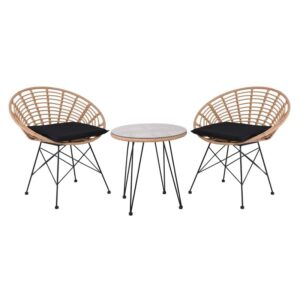 SALSA Coral Coffee Set Κήπου Μέταλλο Μαύρο - Γυαλί - Wicker Φυσικό: Τραπεζάκι+2 Πολυθρόνες