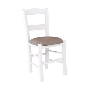 ΣΥΡΟΣ Καρέκλα Οξιά Βαφή Εμποτισμού Λάκα Άσπρο, Κάθισμα Pu Cappuccino