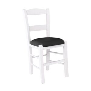 ΣΥΡΟΣ Καρέκλα Οξιά Βαφή Εμποτισμού Λάκα Άσπρο, Κάθισμα Pu Μαύρο