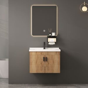 IDEA-3 Set Έπιπλο Μπάνιου Φυσικό, Καθρέπτης LED + Πάγκος με Νιπτήρα και Μπαταρία