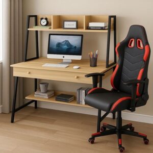STUDENT-1 Set Γραφείο Η/Υ Sonoma - Μαύρο + Πολυθρόνα Gaming Μαύρο - Κόκκινο