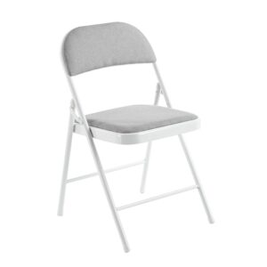 BRENDA Καρέκλα Πτυσσόμενη, Μέταλλο Βαφή Άσπρο, Ύφασμα Γκρι