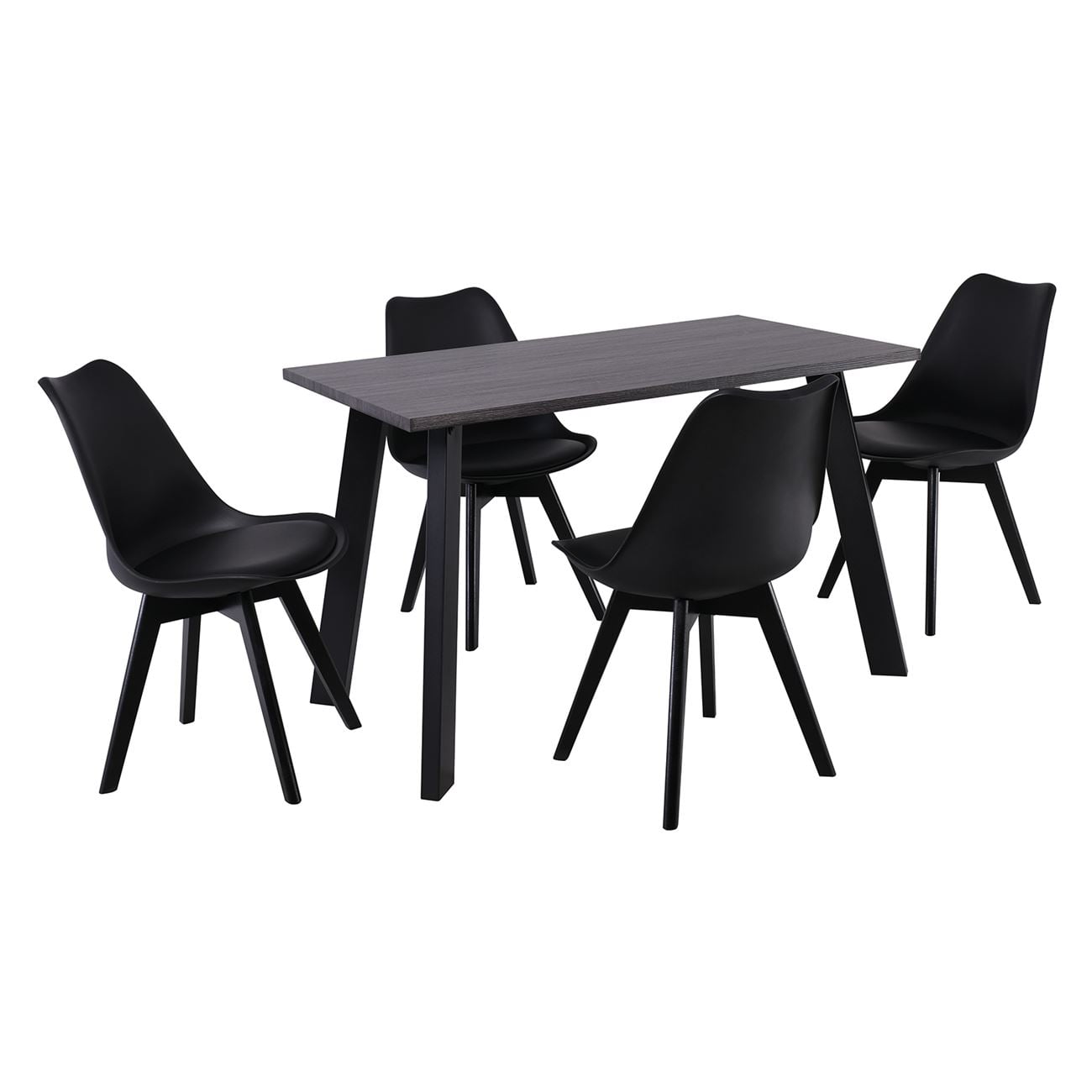 MARTIN Set Τραπεζαρία: Τραπέζι + 4 Καρέκλες, MDF Grey Walnut, Μέταλλο-Ξύλο-PP και PU Μαύρο