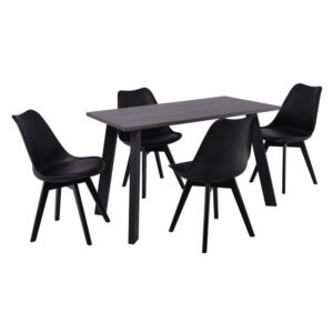 MARTIN Set Τραπεζαρία: Τραπέζι + 4 Καρέκλες, MDF Grey Walnut, Μέταλλο-Ξύλο-PP και PU Μαύρο