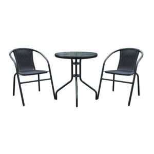 BALENO Set-Pro Κήπου-Βεράντας: Τραπέζι + 2 Πολυθρόνες Μέταλλο Μαύρο, Wicker Μαύρο