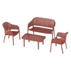 MALAGA Set Σαλόνι Κήπου PP-UV Bordeaux: Καναπές + 2 Πολυθρόνες + Τραπεζάκι