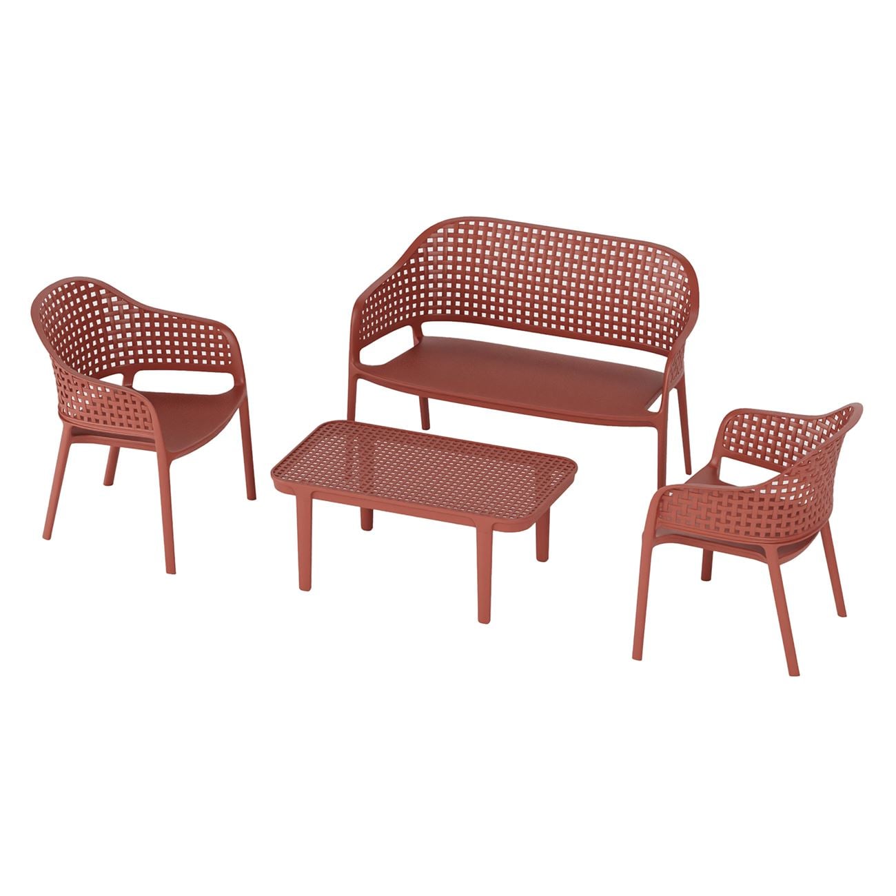 MALAGA Set Σαλόνι Κήπου PP-UV Bordeaux: Καναπές + 2 Πολυθρόνες + Τραπεζάκι