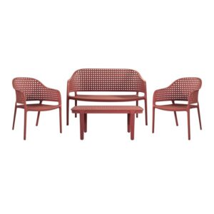 MALAGA Set Σαλόνι Κήπου PP-UV Bordeaux: Καναπές + 2 Πολυθρόνες + Τραπεζάκι