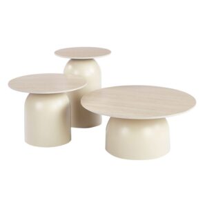 ROVER Set-3 Τραπεζάκια Σαλονιού-Καθιστικού, Μέταλλο Βαφή Μπεζ-Sintered Stone Beige